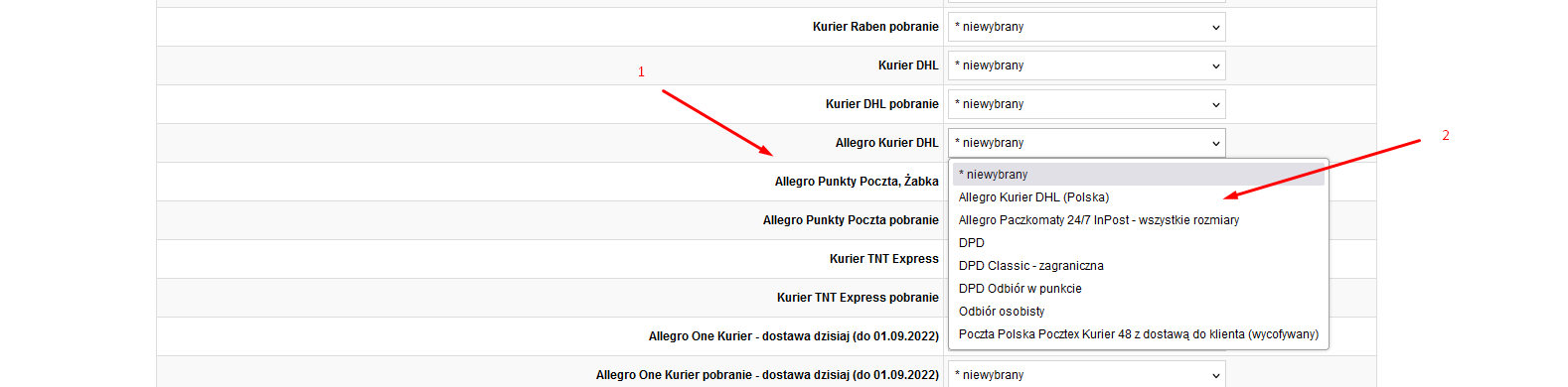 konfiguracja kurierow dla serwisu allegro2