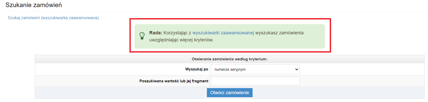 zaawansowana wyszukiwarka zamowień