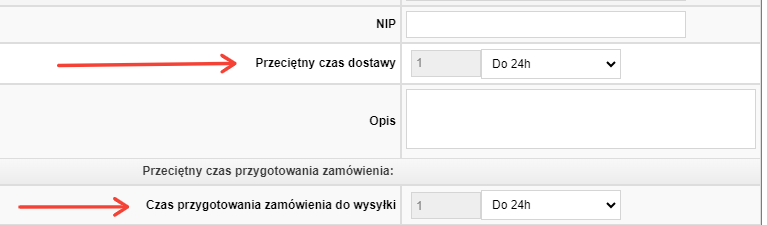 Ustawienia czasu wysyłki dostawcy