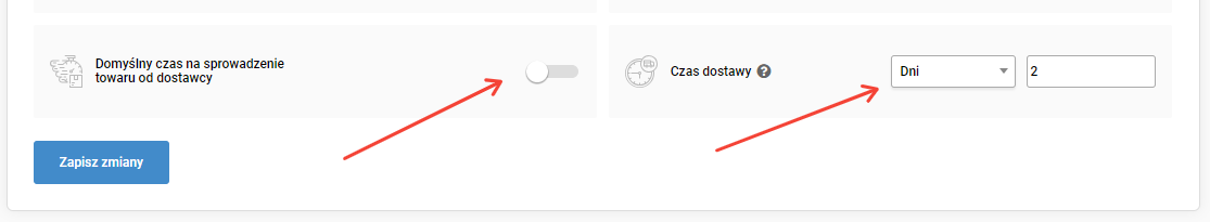 Ustawienie czasu wysyłki na karcie towaru