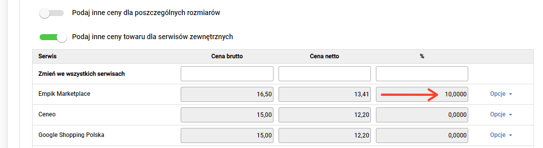 Widok narzutu cenowego na Empik na karcie towaru