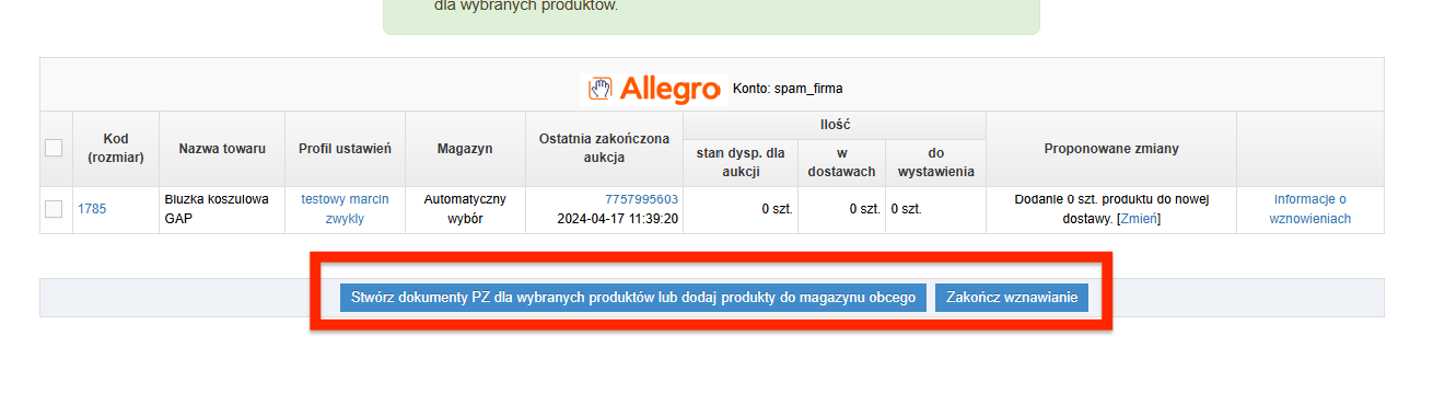 Wznowienia wstrzymane z powodu braku produktu w magazynie