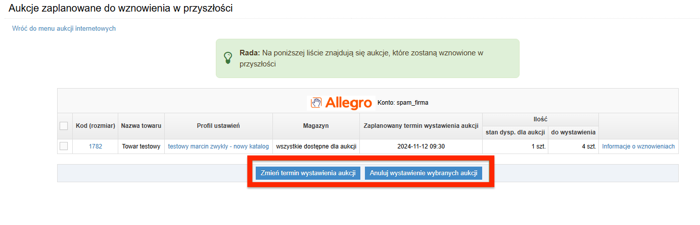 Aukcje zaplanowane do wznowienia w przyszłości