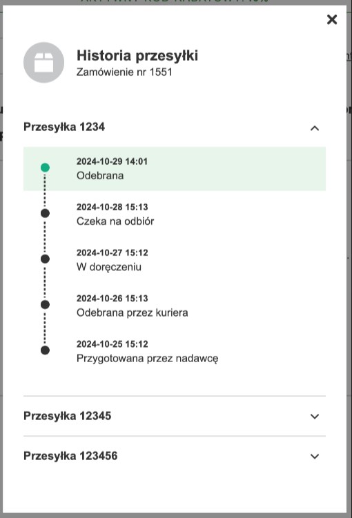 Status paczki z poziomu konta klienta w sklepie