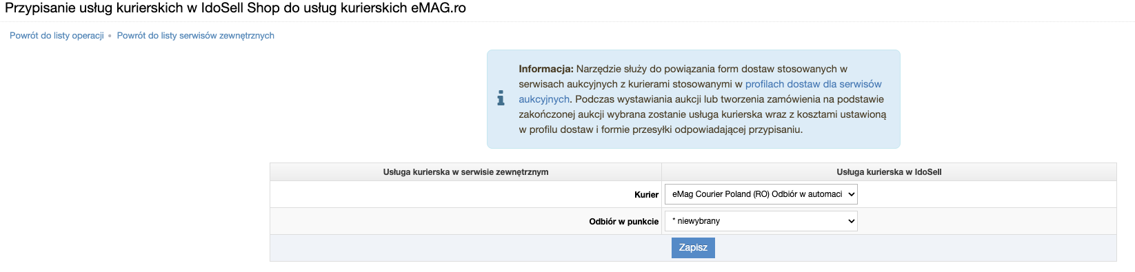 eMag courier Poland mapowanie kurierów