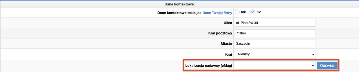 Lokalizacja nadawcy eMag