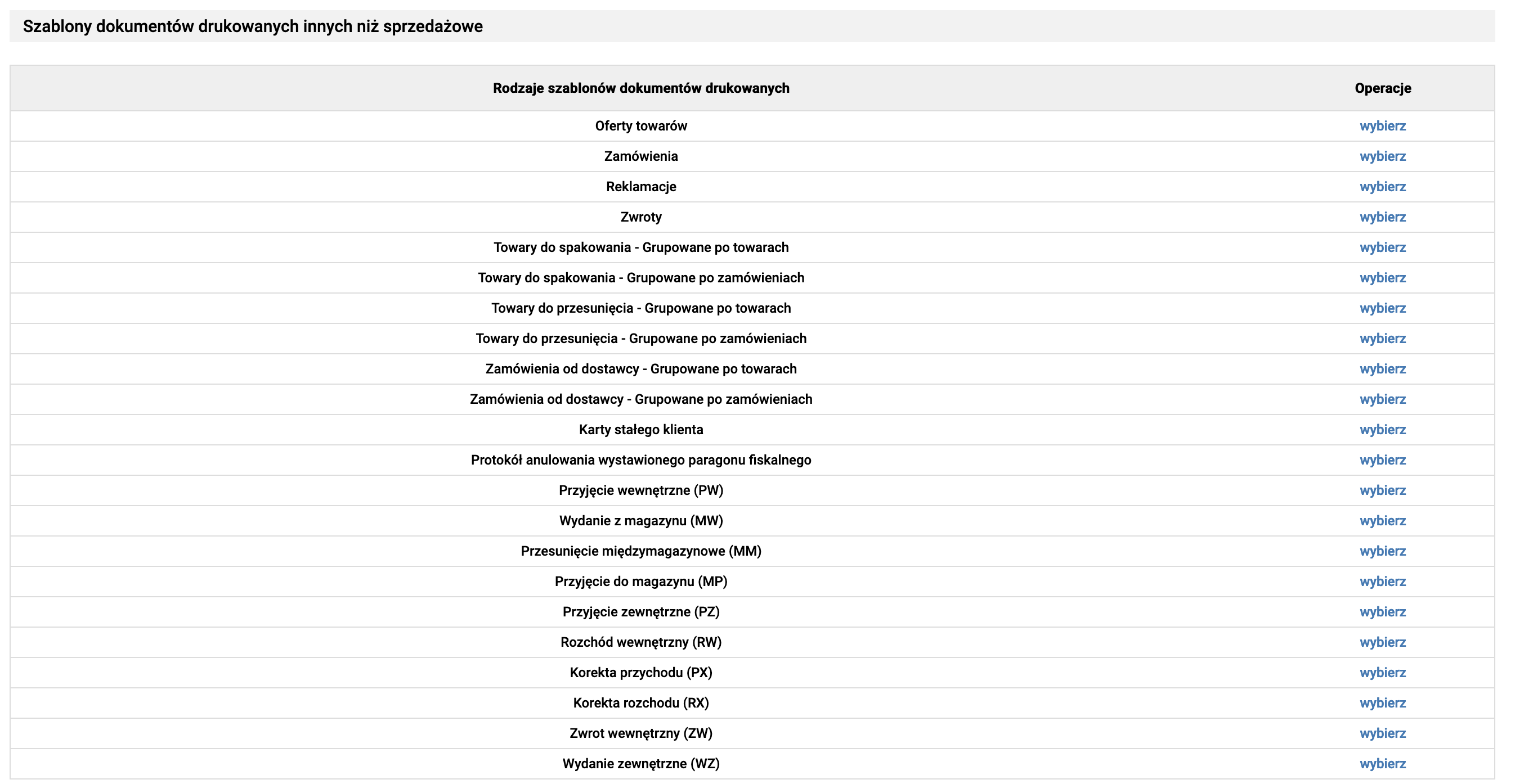 Konfiguracja dokumentów innych niż sprzedaży