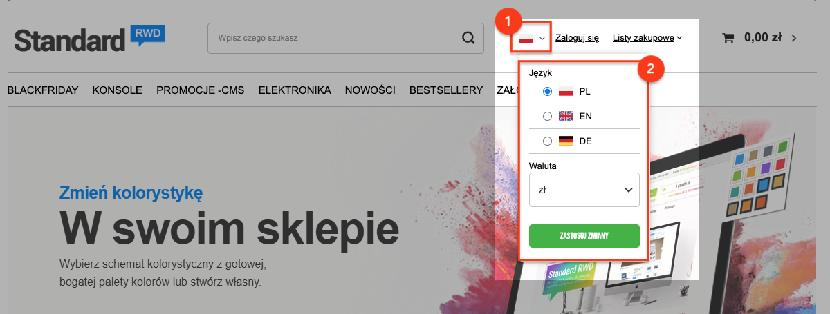 zmiana języka na stronie