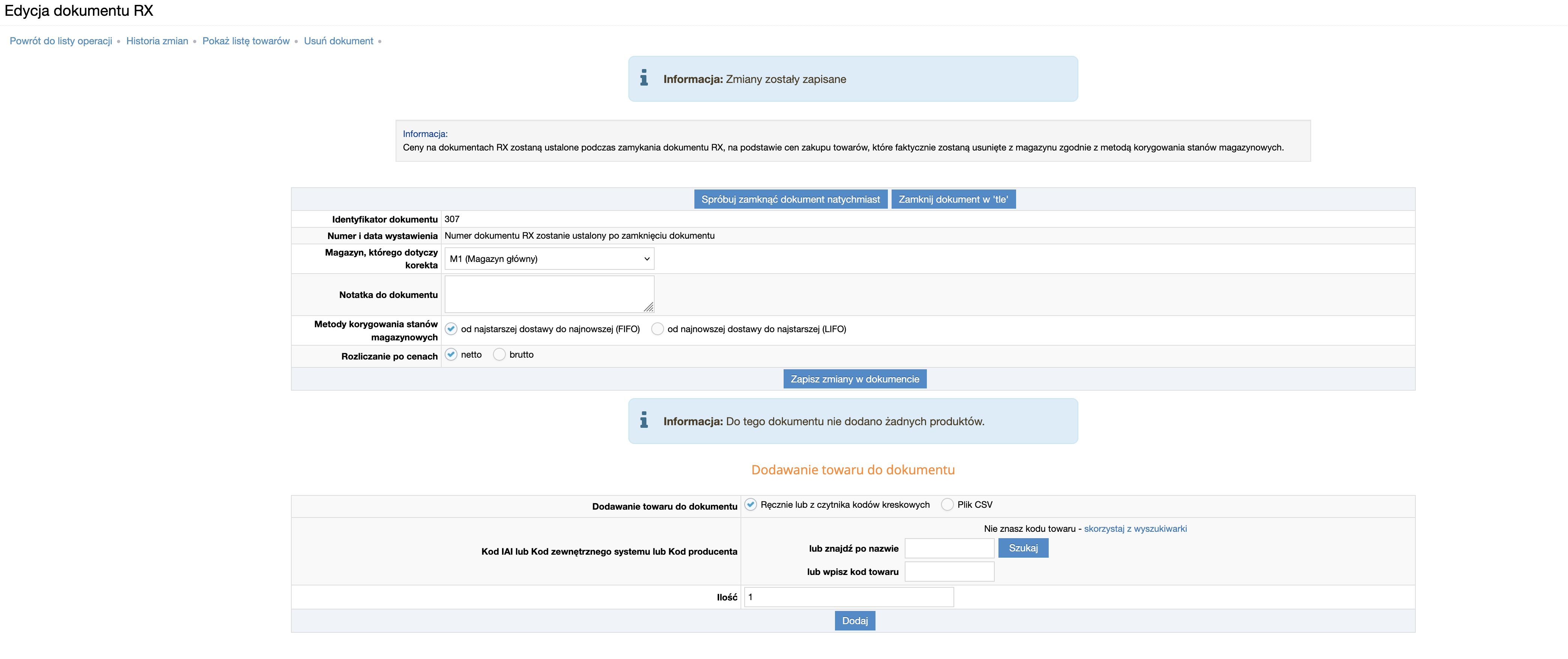 Korekta stanów magazynowych