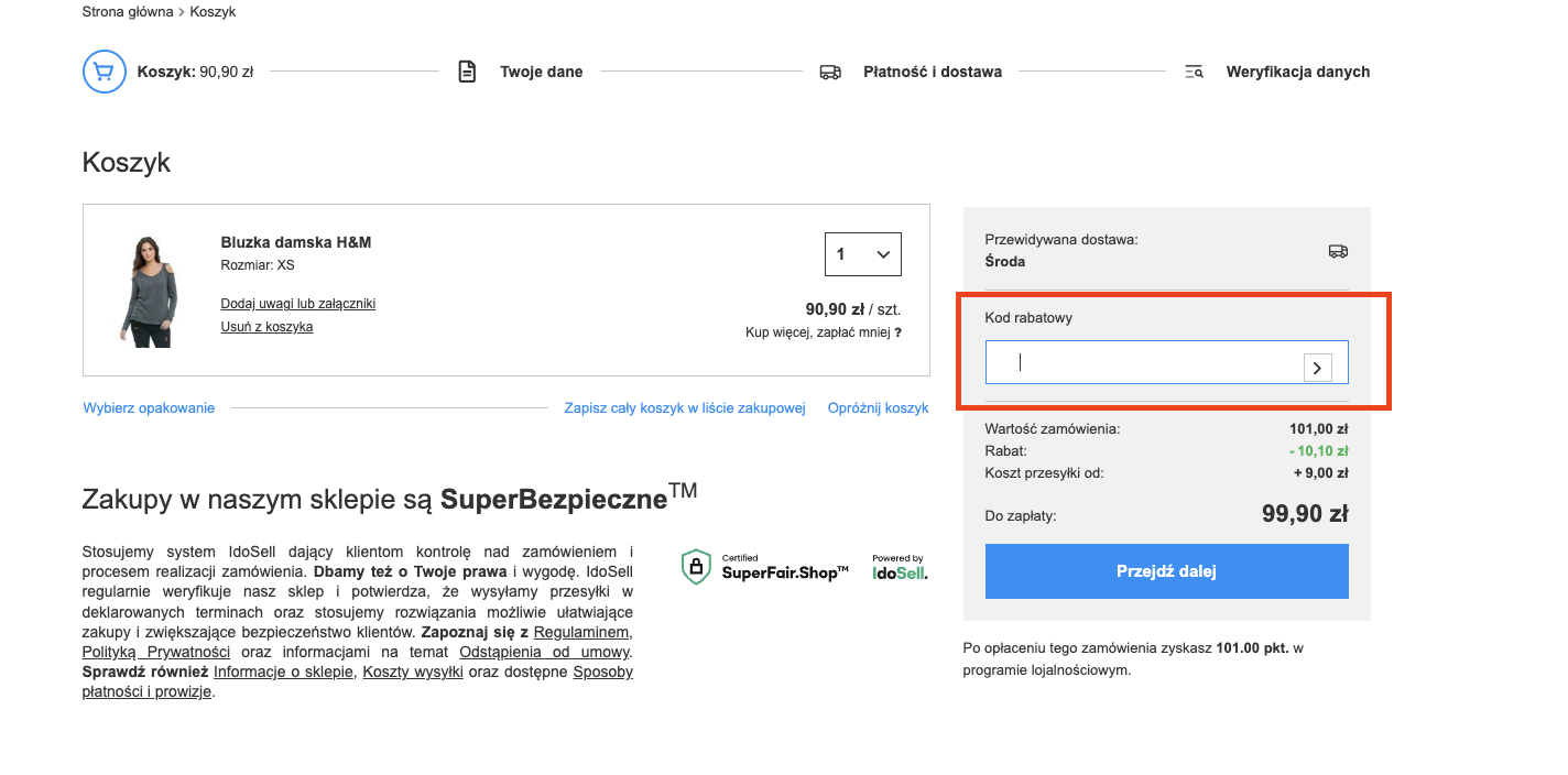 pole na wpisanie kodu nowy COP