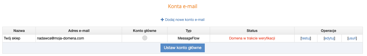 Status skrzynki w trakcie weryfikacji