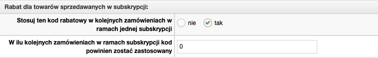 Kod rabatowy - zamówienia subskrypcyjne