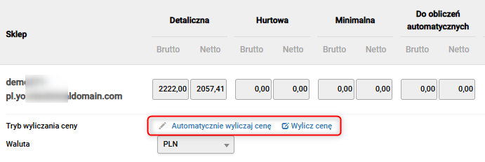 Panel - Automatyczne wyliczanie ceny