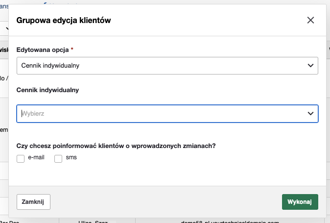 Grupowa edycja klientów - cennik indywidualny