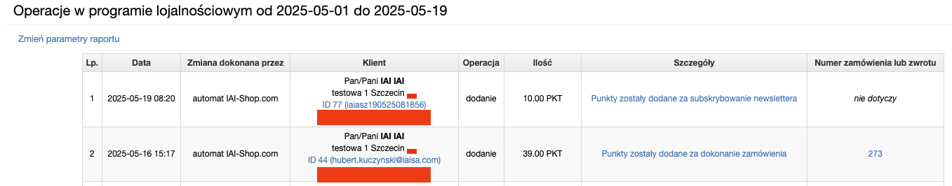 Operacje w programie lojalnościowym