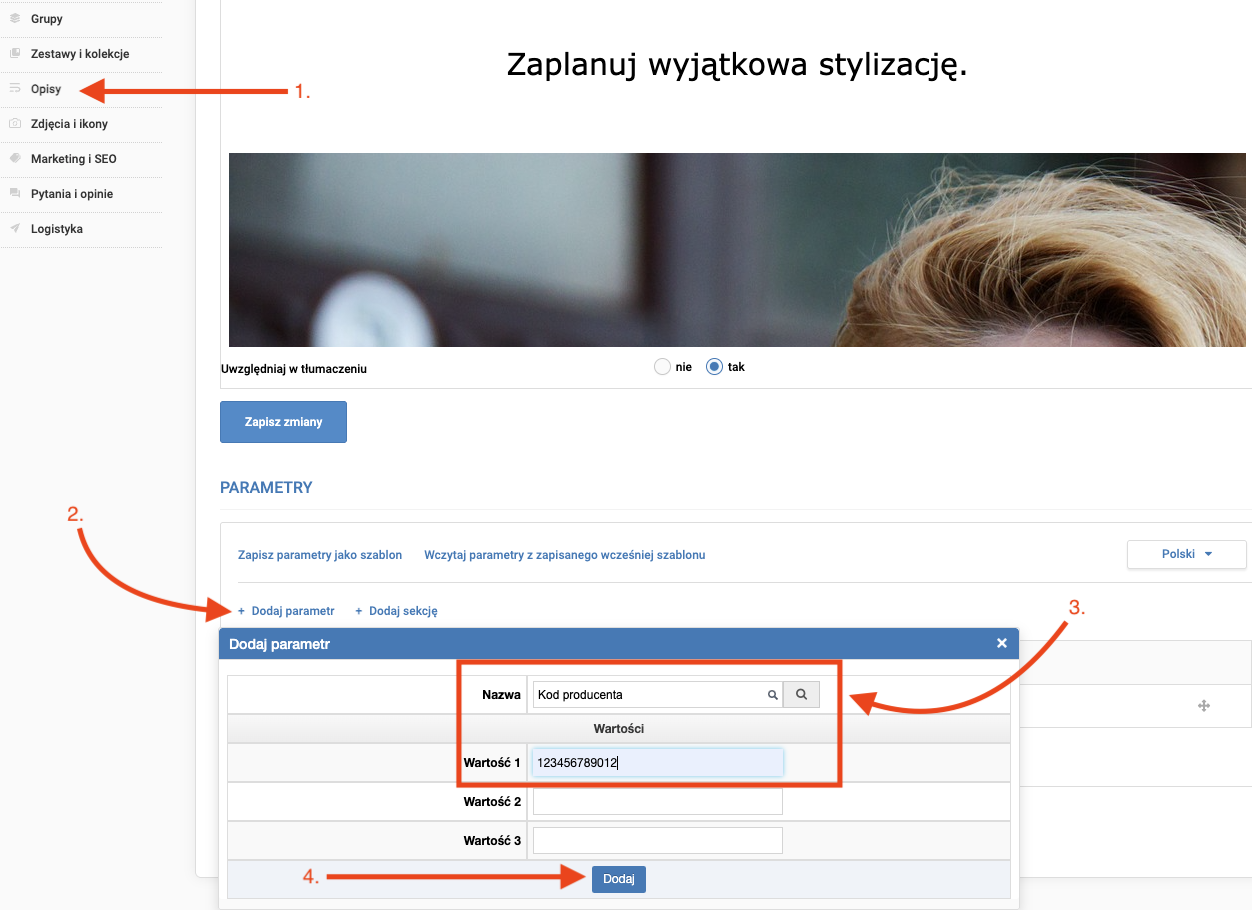 Dodanie parametru