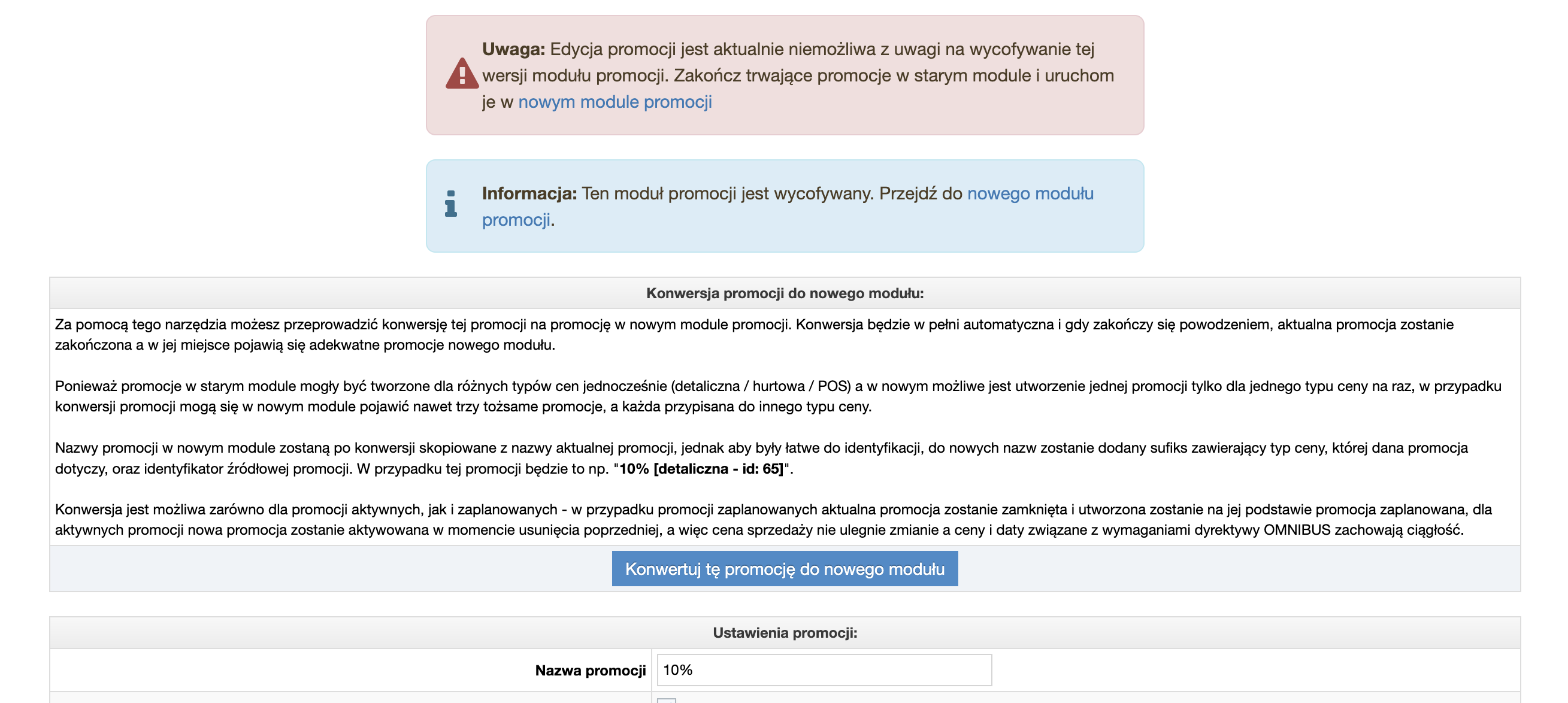 Konwertowanie promocji do nowego modułu