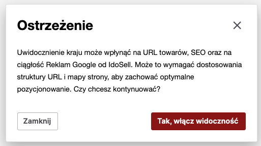 widoczność krajów w module