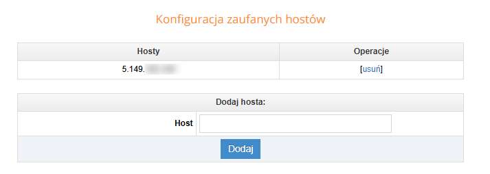 Konfiguracja zaufanych hostów w panelu administracyjnym