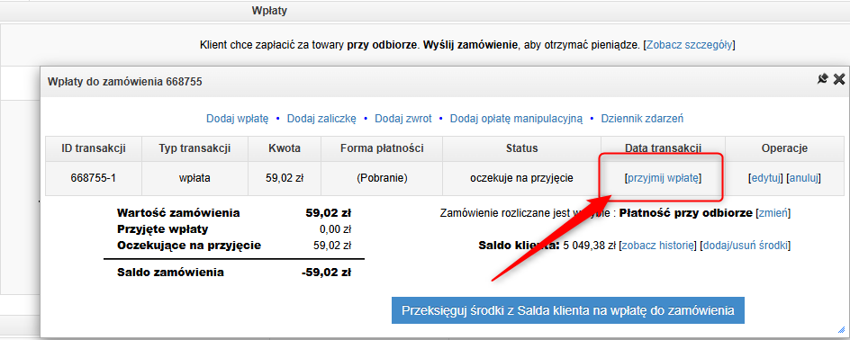 Przyjęcie wpłaty w panelu IdoSell