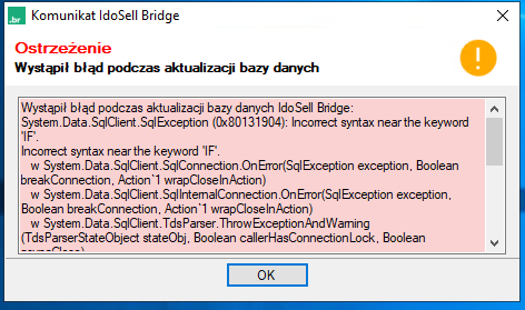 Niepoprawna aktualizacja bazy Bridge, po aktualizacji z instalatora aplikacji