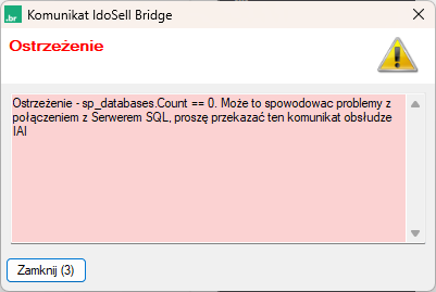 Błąd połączenia z bazą aplikacji Bridge