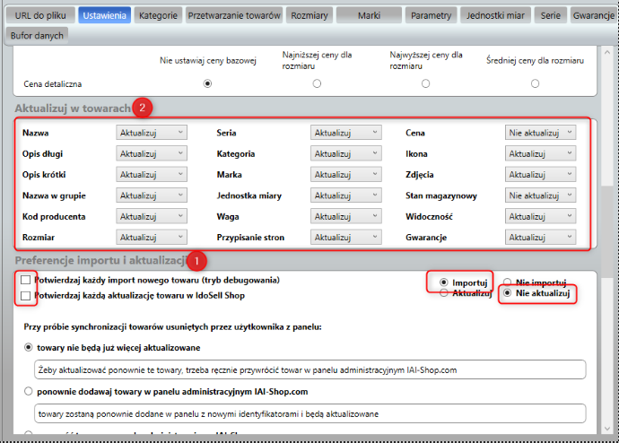 Ustawienia oferty z systemu ERP w Downloader
