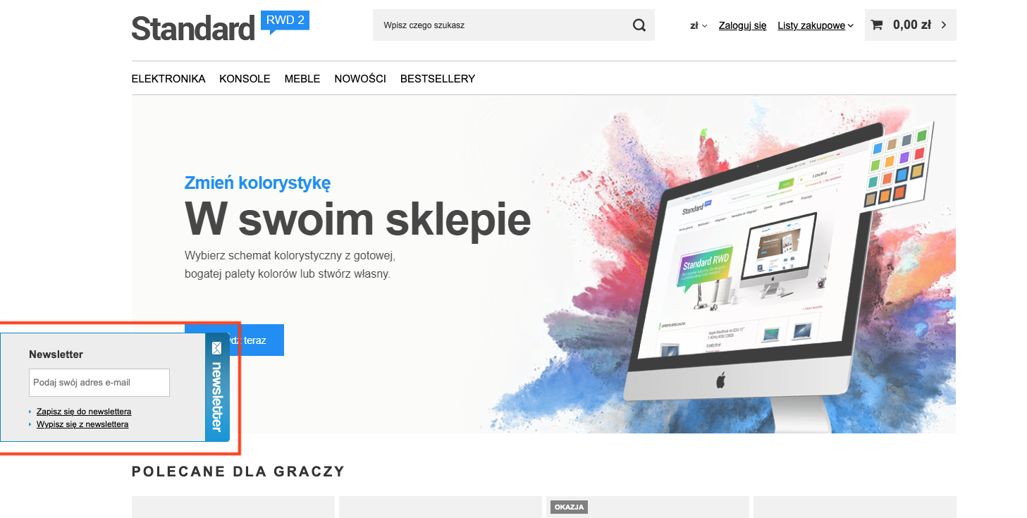 podgląd otwartego widgetu