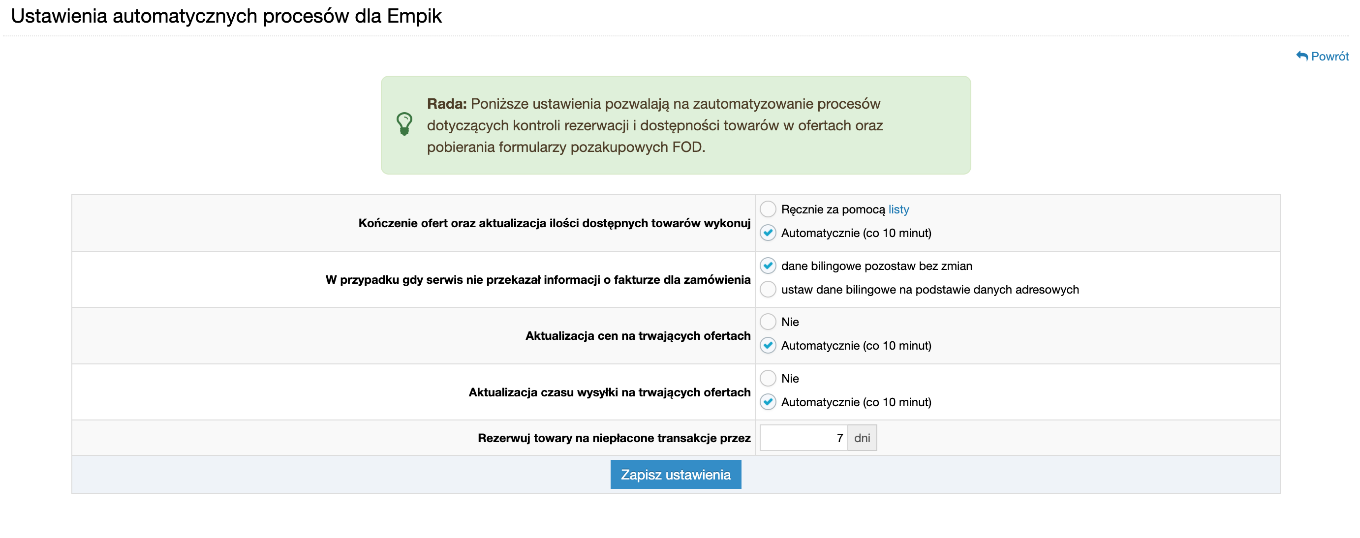 Konfiguracja automatów dla Empik
