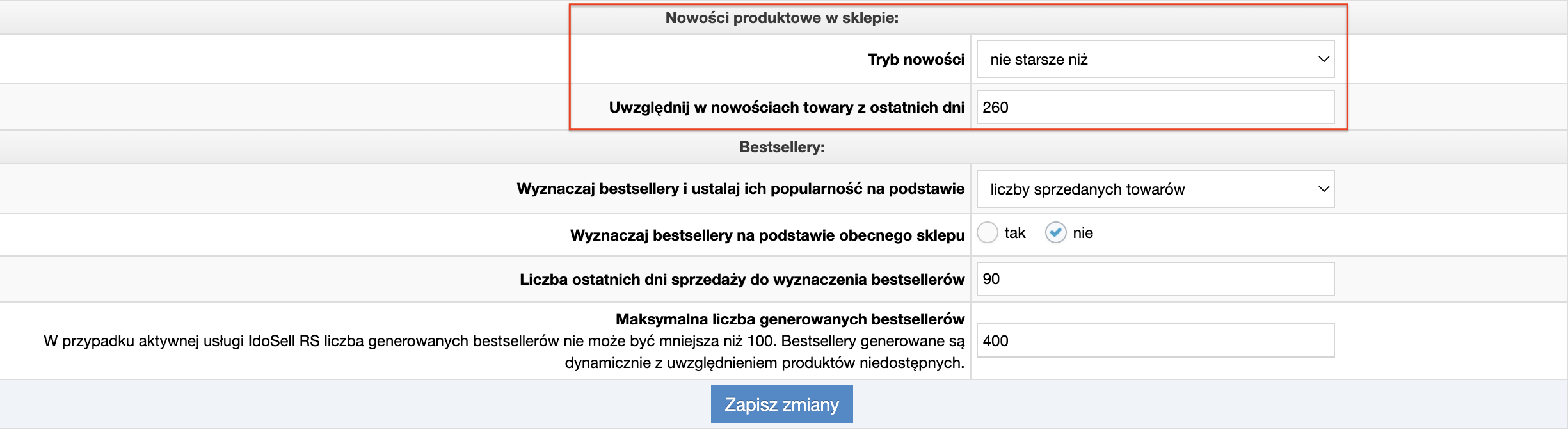 Ustawienia nowości w panelu IdoSell Shop