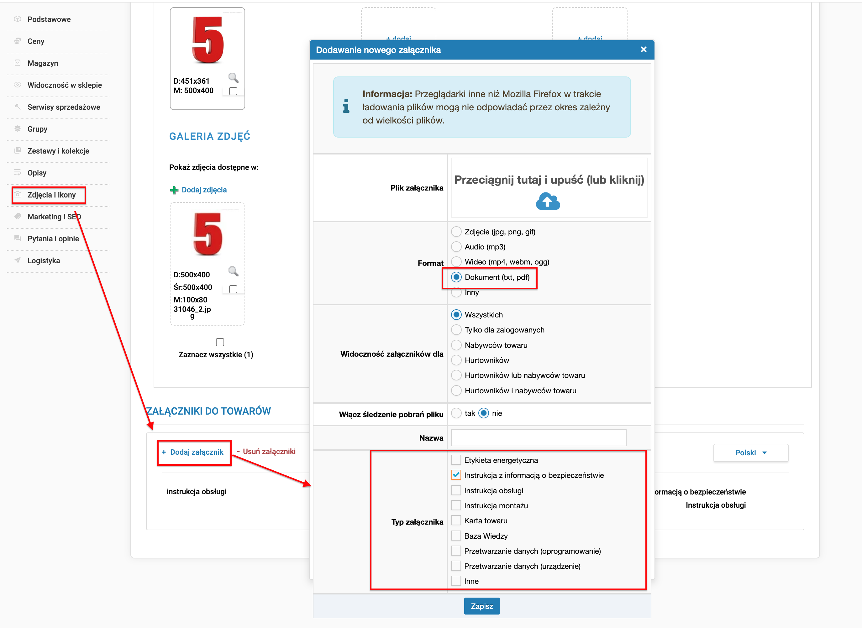 Dodanie załącznika dla Allegro z instrukcją bezpieczeństwa
