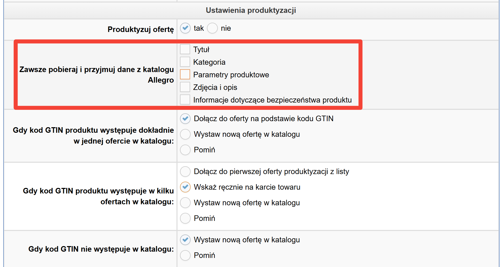 Informacje pobierane z katalogu