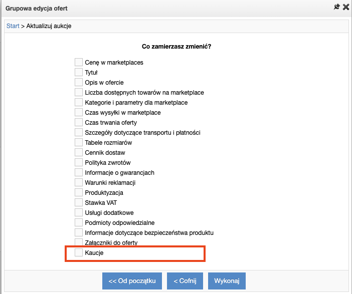 Aktualizacja ofert Allegro o informacje kaucyjne