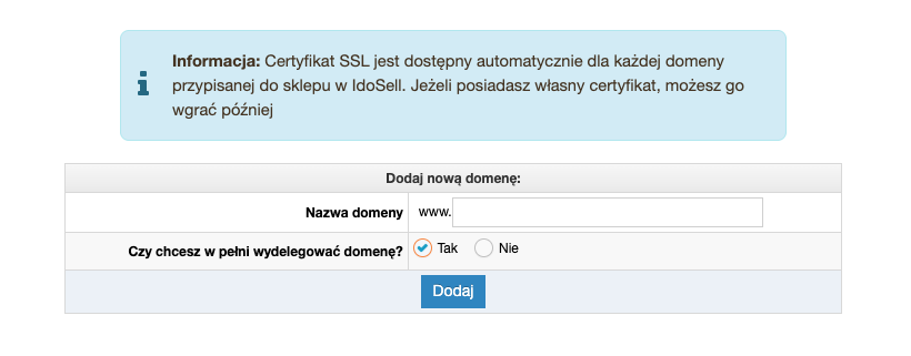 Dodawanie nowej domeny