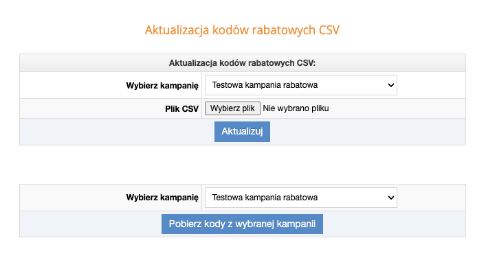 Aktualizacja kodów rabatowych CSV