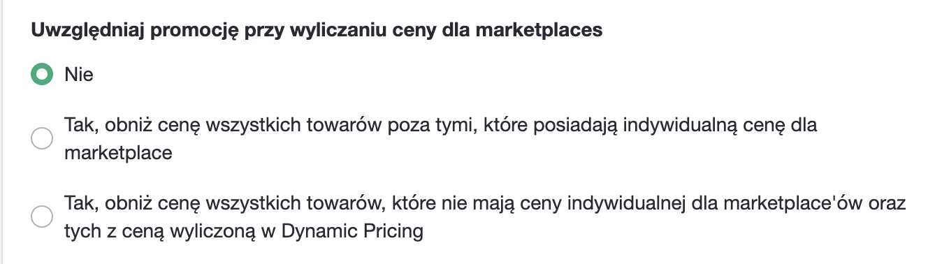 Uwzględniaj promocję przy wyliczaniu ceny dla marketplaces