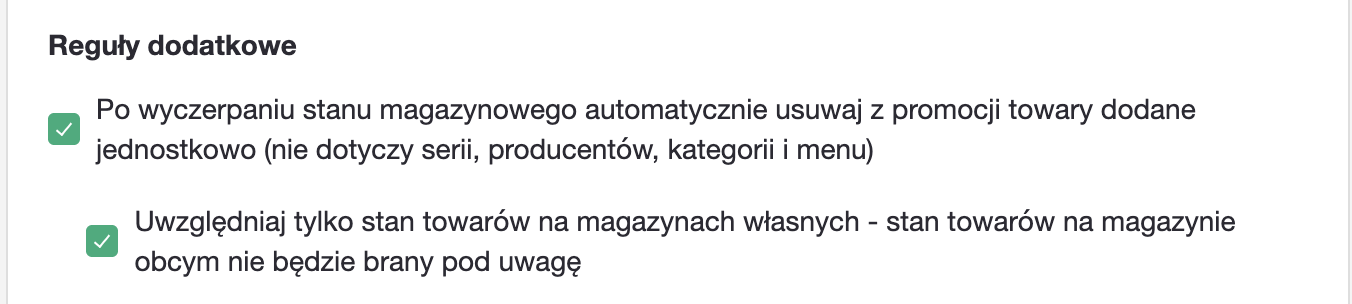 Ustawienia promocji dotyczące stanów towarów na magazynie