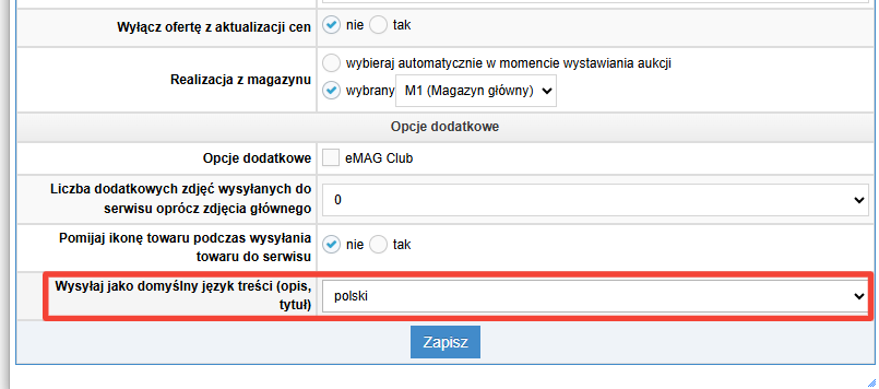 Wybór języka źródłowego dla eMag