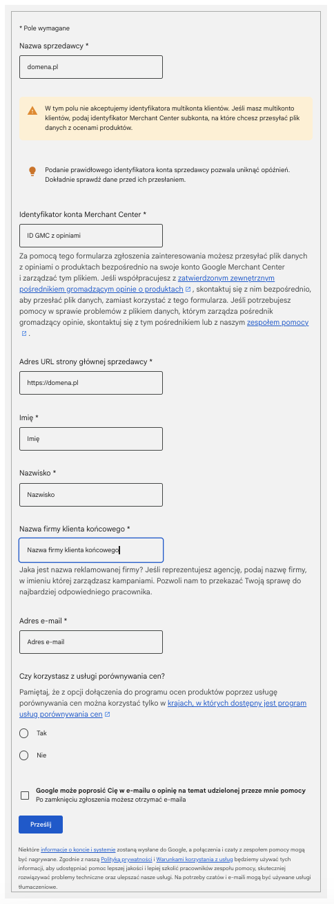 Opinie produktowe Google 