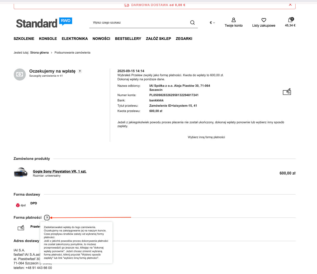 Opisy stanów realizacji zamówienia i płatności