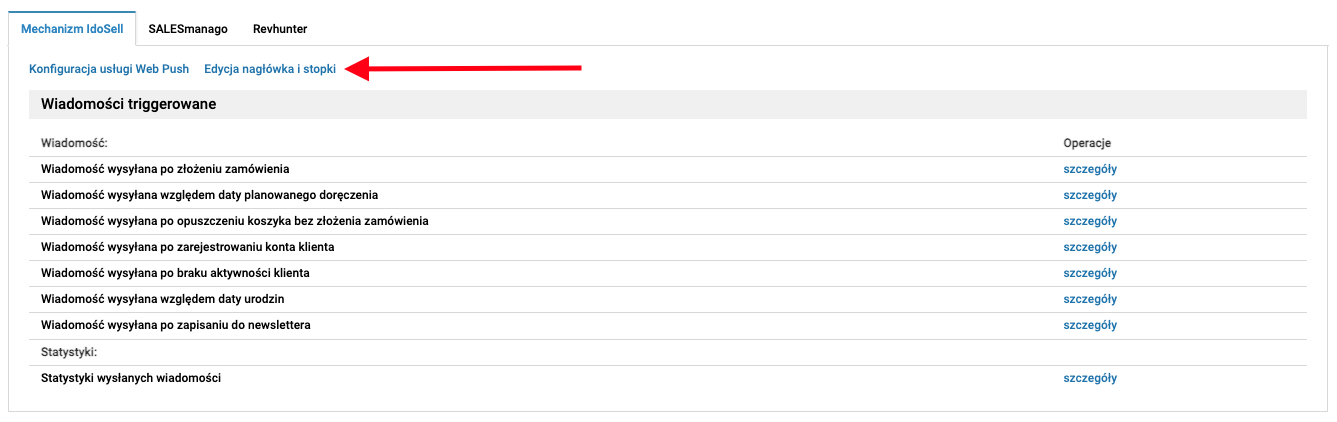 Nagłówek i stopka wiadomości triggerowanych