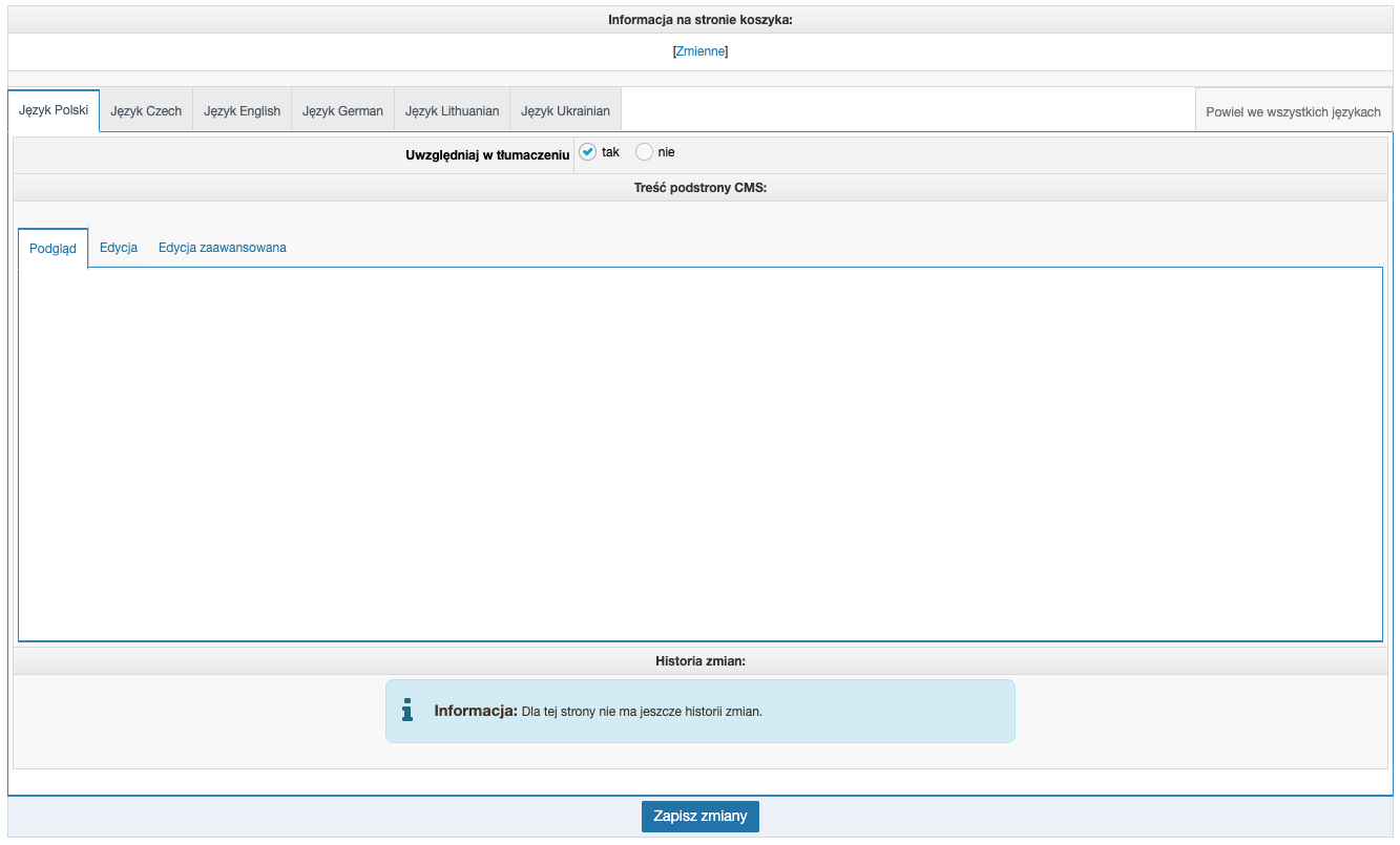 Informacje dodatkowe na stronie koszyka