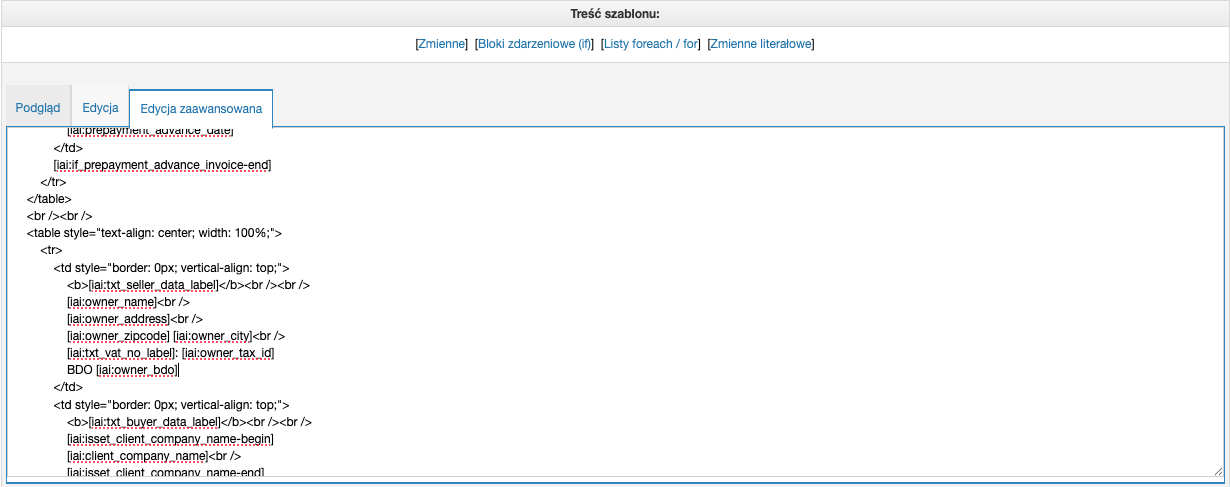 Zastosowanie zmiennej BDO