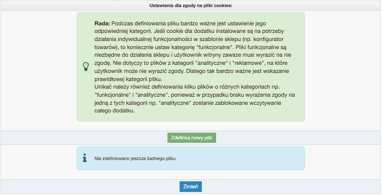 Ustawienia dla zgody cookies