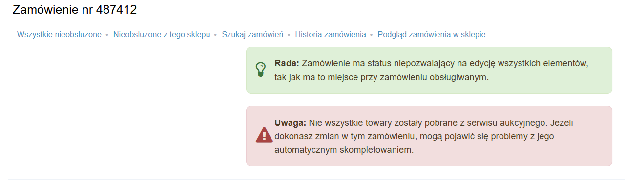 Niekompletne zamówienie