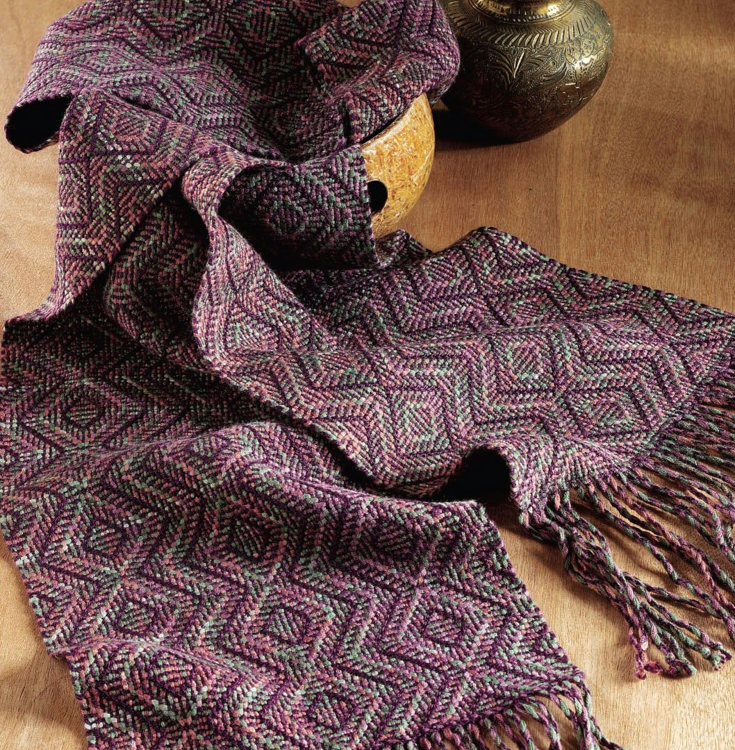 Shadow weave shawl handwoven with variegated yarn