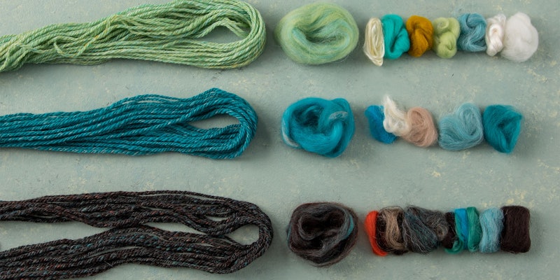 Kim McKenna shows different colorways made using a blending board and diz to explore color-blending potential. From Spin Off Spring 2022. Photo by Matt Graves