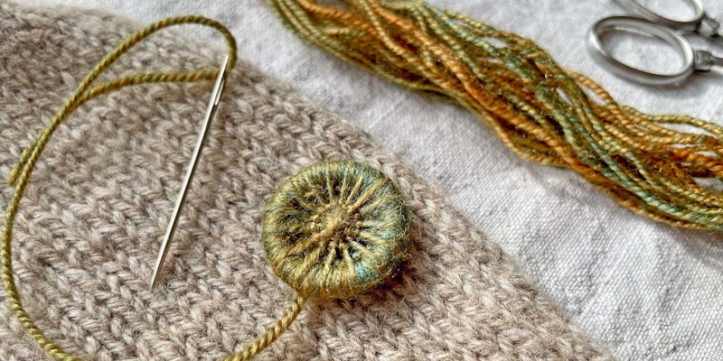 A new button for a handspun Corriedale cardi. Chain-plied Bluefaced Leicester/silk with a high twist makes a happy button. Photos by Kate Larson unless otherwise noted