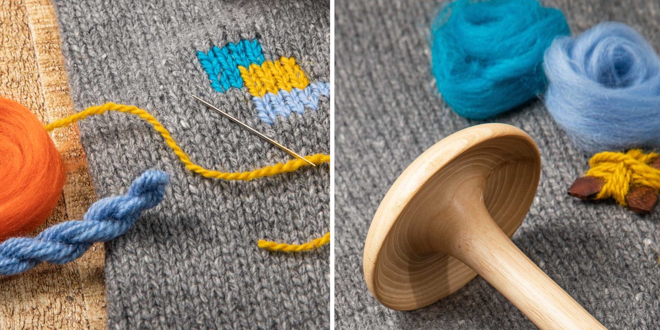 It only takes small bits of handspun to add a pop of color in your mends. Photo by George Boe