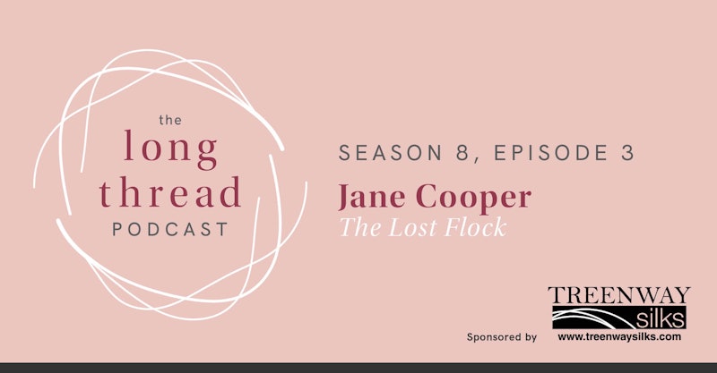 Pink banner, The Long Thread Podcast, Jane Cooper